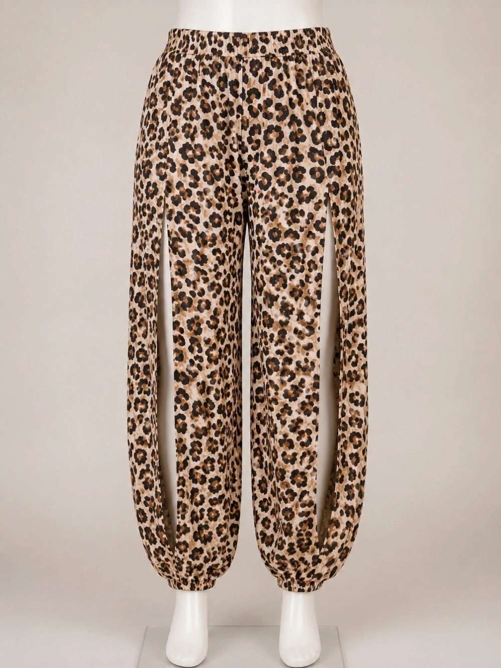 Zenana Outfitters Leopard Split-Panel Joggers - Brown